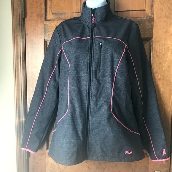 FILA Charcoal Gray w/Pink Trim Breast Cancer Awareness Zip-Up Jacket Large - Picture 1 of 14